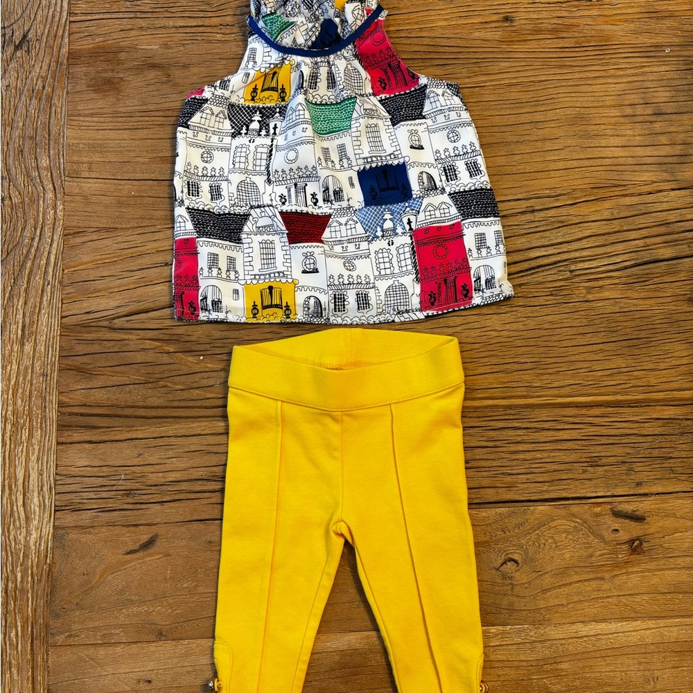 Janie and Jack City Print Top with Yellow Leggings